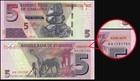 Zimbabwe 5 Dollars  2016  P-100a 2  Unc Bond Note