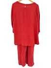 Soft Surroundings Size Medium Oceo Two Piece Set Pants Tunic Red Crinkle Gauze