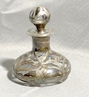 Antique Perfume Bottle Silver Overlay Small Clear Glass Empty