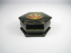 Hand Painted Hexagonal Russian Lacquer Trinket Box Vintage Art Jewelry Signed