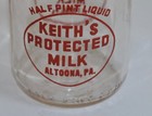 Vintage Keith s Protected Milk 1 2 Pint Milk Bottle - Altoona   Pa - Very Nice