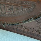 Vintage Tooled Leather Covered Jewelry Box W Insert Mexico Aztec Calendar Brown
