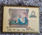 Vintage Religious Wood Plaque Girl On Bench Wall Art Christian Decor 80 s