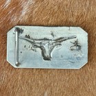 Vintage Silver Tone Plated Long Horn Scroll Design Metal Belt Buckle