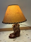 Vintage 50   s Mccoy Western Brown Cowboy Boots Lamp W  Shade Lamp Works  read 