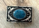 Large Blue Stone Western Belt Buckle Silver Cowboy Concho Turquoise 1 5  Strap