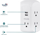 Philips 5-outlet Extender  Grounded Wall Tap  3-prong  2 Usb-a  Surge Protector 