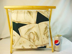 Vtg Yarn Caddy Cloth Folding Wood Tote Sewing Knitting Craft Basket Bag Fruit Fs