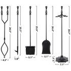 5 Pcs Fireplace Tool Set Black 31inch Large Heavy Duty Wrought Iron Black Handle