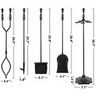 5pcs Fireplace Tools Wrought Iron Large Fire Tool Set And Holder W black Handles
