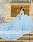 Sky Blue Ball Gown Quinceanera Dresses Off Shoulder Beaded Appliques Sweet