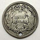 1869 H10c Seated Liberty Silver Half Dime  Holed
