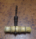 Antique 19c Bone Handle Iron Corkscrew With Brush Ab