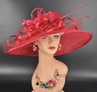 Red  Wide Brim Sinamay Hat Church Kentucky Derby Hat Carriage Tea  Wedding