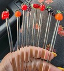 Handblown Assorted Fruit 8  Glass Swizzle Stick Cocktail Drink Stirs Set Of 8