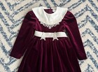 Vintage Rare Editions Girls Burgundy Velvet Dress W  Crochet Lace Size 5