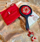 Small Red Hand Embroidered Mirror With Decorative Pouch
