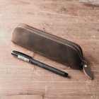 Handmade Genuine Cow Leather Pen Case Bag Zipper Vintage Pencil Pouch Brush Tool