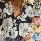 Women Summer Cotton Floral Button Blouse  T Shirts Casual Long Sleeve Tops S-5xl