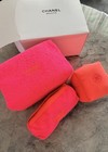 Chanel Beaut   Mother Day Vip Gift Pink orange Zipper Makeup Bag Pouch 3pc W  Box