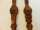 Vintage Brown Carved Wooden Fork And Spoon Wall Art With Carved Faces
