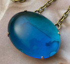 Vintage Necklace Large Art Deco Antique Teal Blue Czech Glass Pendant