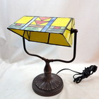 Vintage Tiffany Style Stained Glass Bankers Desk Lamp Bronze Look Base