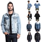 Victorious Men s Distressed With Removable Hoody  Wash Denim Jacket Dk109 