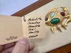 Vintage Rare Signed Ro-do Chunky Gold Fish Brooch Gemstones Spikes Nos 1980s Ij