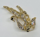 Beautiful Gold Tone Swan Bird Rhinestone Lapel Brooch Pin Clear Crystal Decor 26