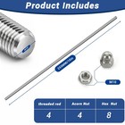 304 Stainless Steel Fully Threaded Rod M10 X 255mm 10 Inch Long Nuts 4 Pcs