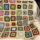 Granny Square Vtg Multicolor Crochet Afghan Throw Blanket Rectangle 64x 88  Euc