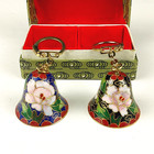 Vintage Japanese Cloisonn   Floral Ceramic Bell Keychain Key Fob Set Of 2 - Nos 