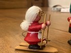 2 Vintage Wooden Christmas Handpainted Figural Ornaments Skier And Friend