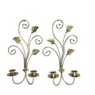 Brass Wall Sconces Candle Holders Vtg Set Of 2 Gold Tone Ornate Leaf Design