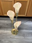 Vintage 1980s 3 Pink Frosted Calla Lily Brass Table Lamp-tested   Working- 3 Way