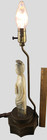Antique Early 20th Century Chinese Soapstone Figurine Lamp Ornate Brass Base