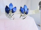 Vintage 2 Tone Blue Acrylic Thermoset Clip Earrings Silver Plate