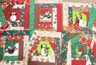 90s Handmade Christmas Penguin Patchwork Quilt Top 17   x17    Squares Unfinished