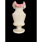 Antique Victorian Opaline Bristol Glass Vase  Hand Blown White   Pink Ruffled