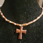 Wooden Cross Necklace Hand-carved Brown Wood Pendant On A Coconut Bead Chain 