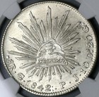 1842-go Pj Ngc Ms 62 Mexico 8 Reales Guanajuato Cap Rays Silver Coin  22010201d 