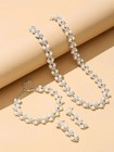Bridal Double Layer Pearl 4 Pc Wedding Jewelry Set  necklace  Bracelet  Studs 
