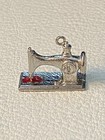 Vintage Sterling Silver Charm Sewing Machine Red Hearts   Mechanical Scissors