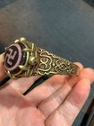 Tibetan Brass Inlay Agate Dzi  buddhist Swastika  Bead Bangle Bracelet