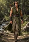 Army Green Hooded Medieval Surcoat Sleeveless Tabard Tunic Festival Costume Men