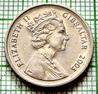 Gibraltar Queen Elizabeth Ii 2005 5 Pence  Barbary Macaque Monkey Km  1081