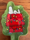 Peanuts Snoopy Christmas Spoon Rest Lights On House Stoneware 11  New