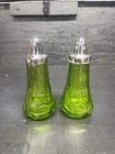 A Beautiful Set Of Vintage Viking Green Glass Georgian Salt And Pepper Shakers