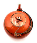 Antique Chinese Orange Coral Melon Shaped Teapot Gilt Inscribed